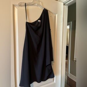 Halston Heritage Black One-Shoulder Draped Evening Dress